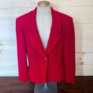 ST. JOHN Red Tweed Single Button Blazer Jacket